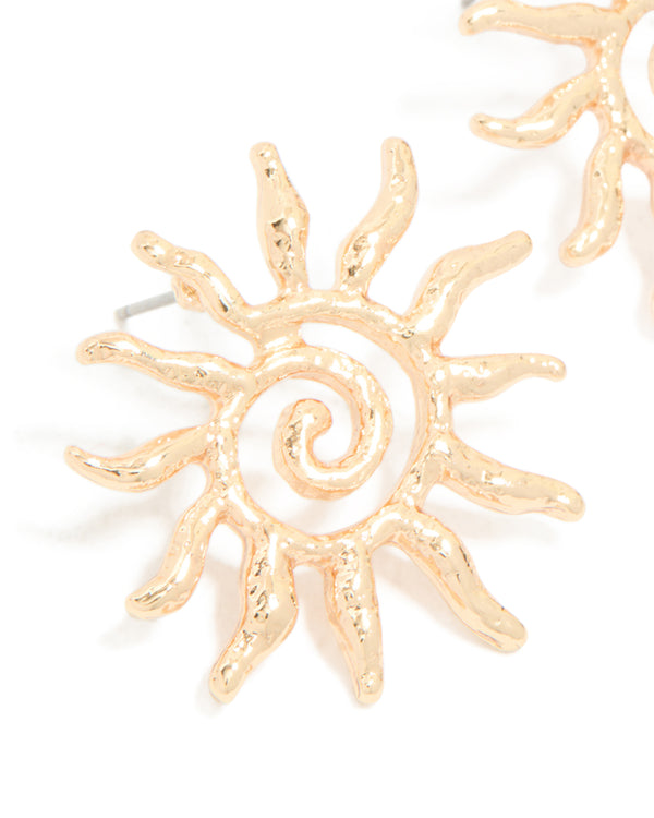 Gold Swirl Sun Stud Earrings