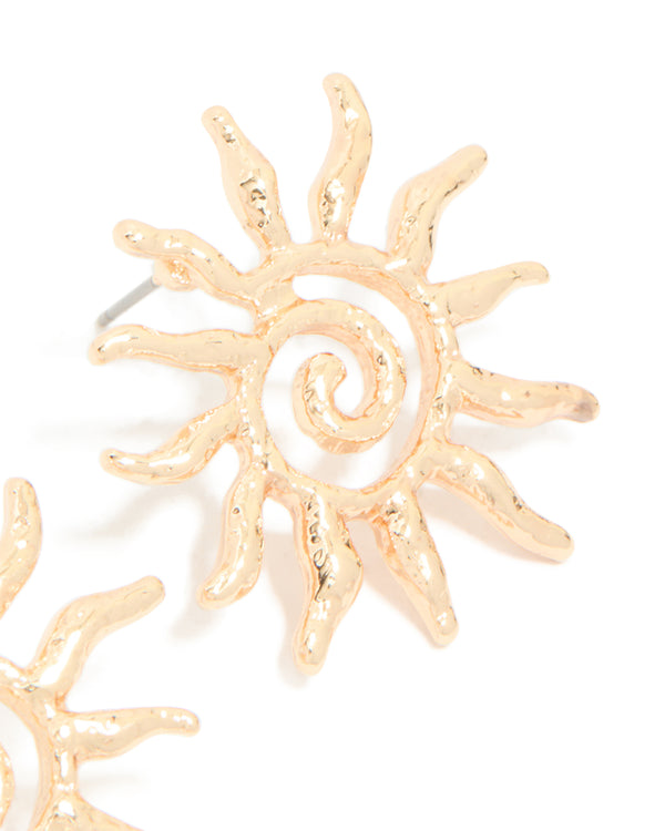 Gold Swirl Sun Stud Earrings