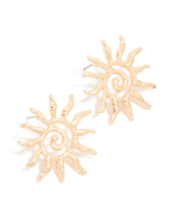 Gold Swirl Sun Stud Earrings