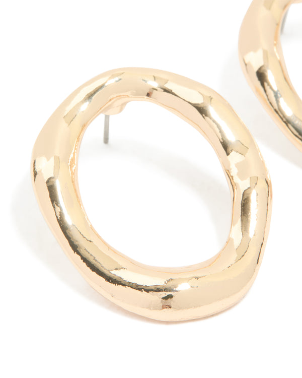 Gold Organic Open Circle Stud Earrings