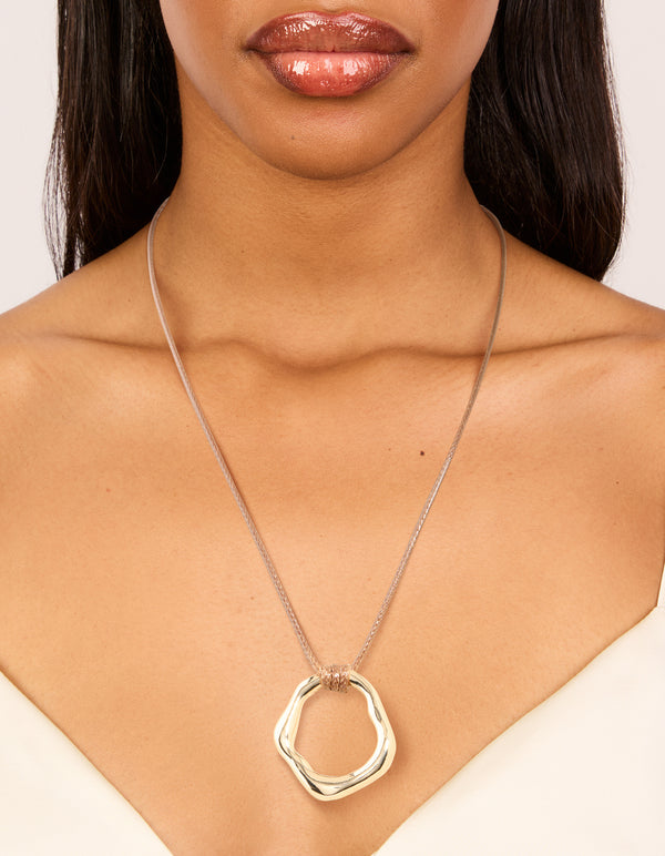 Gold Organic Open Circle Pendant Cord Necklace