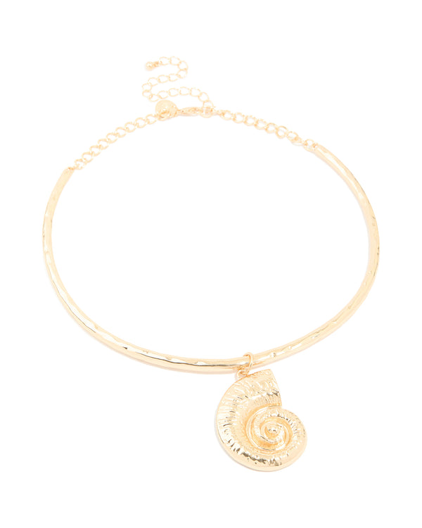 Gold Spiral Shell Torque Necklace