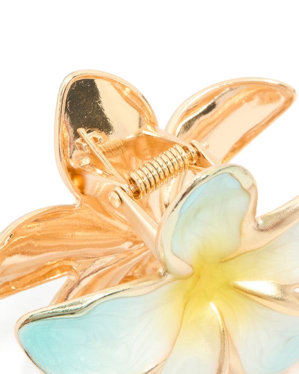 Gold Blue Enamel Tropical Claw Clip