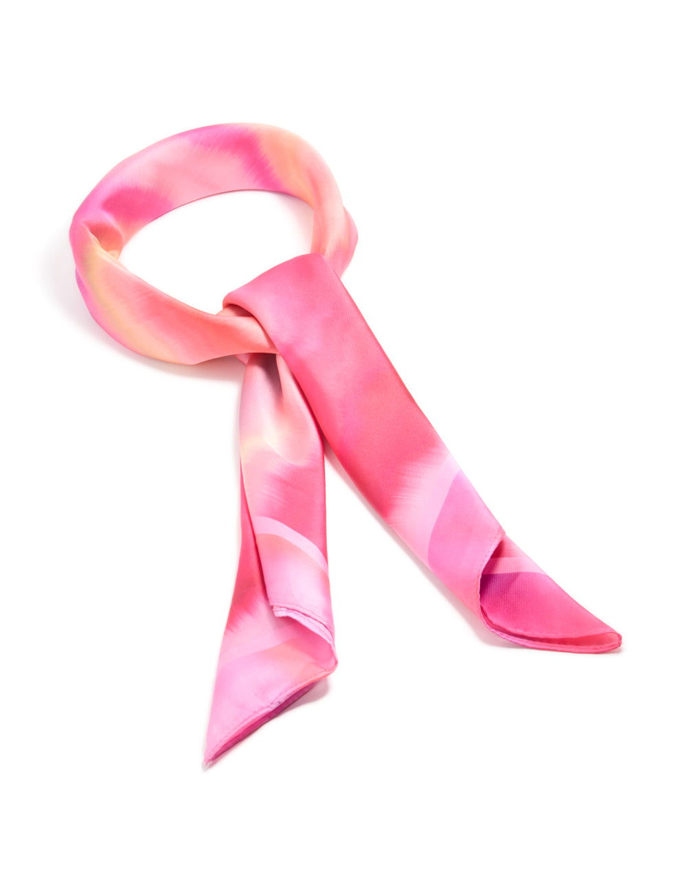 Beautifully crafted pink striped tie-dye fabric scarf in hot and light peachpuff tones front view