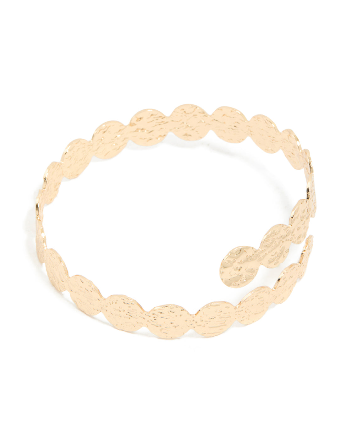 Gold Hammered Disc Wrap Around Arm Cuff