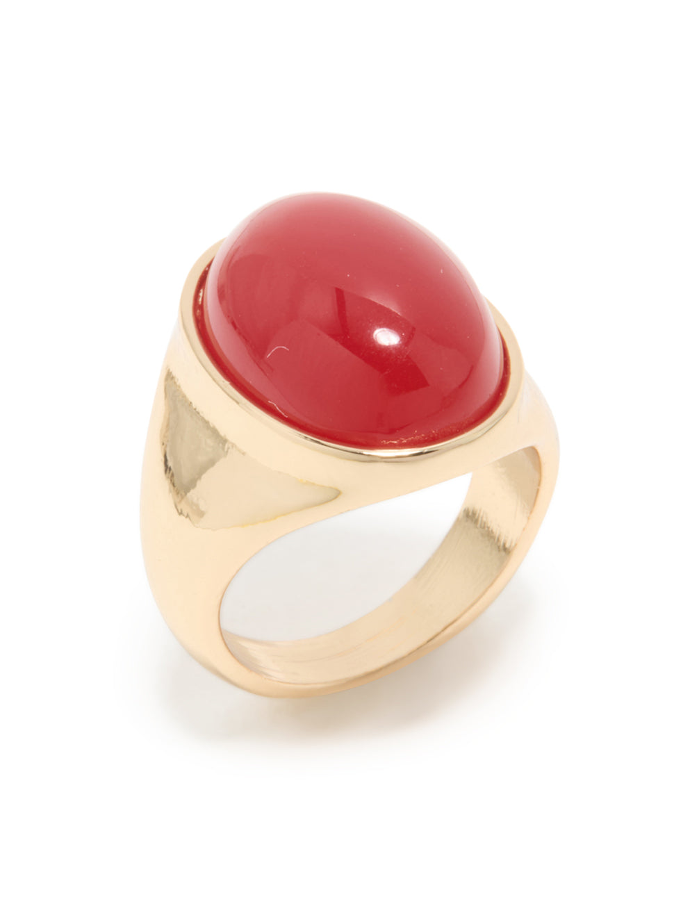 Gold Red Oval Stone Orb Statement Ring