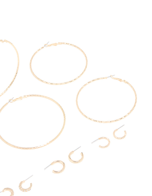 Gold Mega & Small Hoop Earrings 6-Pack