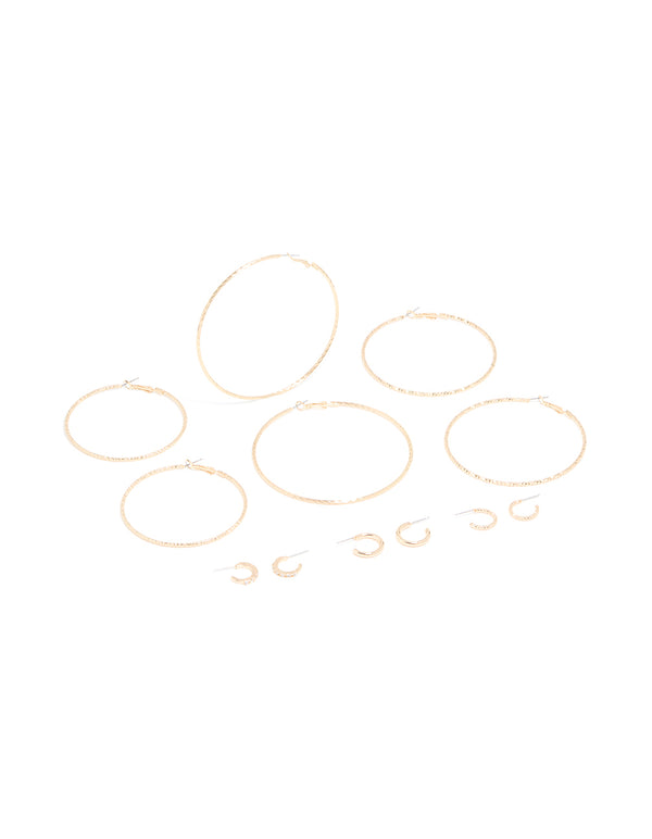 Gold Mega & Small Hoop Earrings 6-Pack