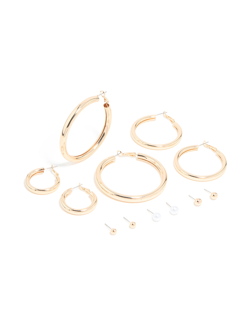 Gold Tube Hoop Earrings 6-Pack