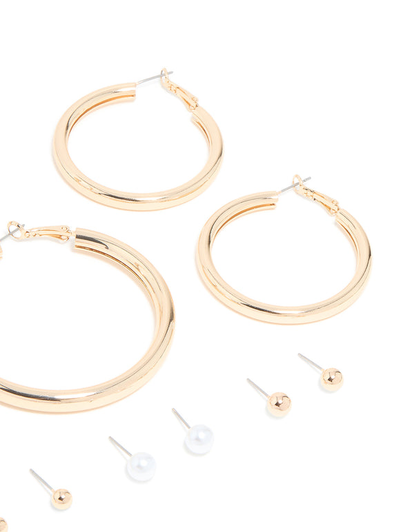 Gold Tube Hoop Earrings 6-Pack