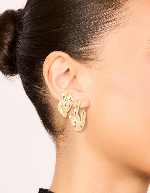 Gold Double Knotted Studs & Open Hoop Earrings 2-Pack