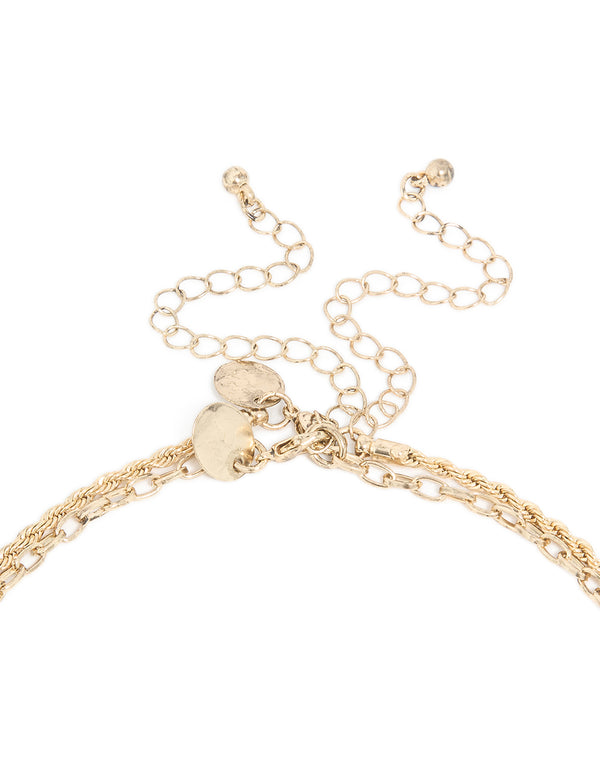 Antique Gold Double Heart Layered Necklace
