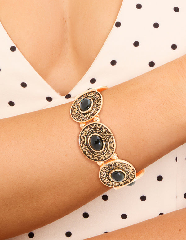 Antique Gold Textured Boho Large Stretch Bracelet