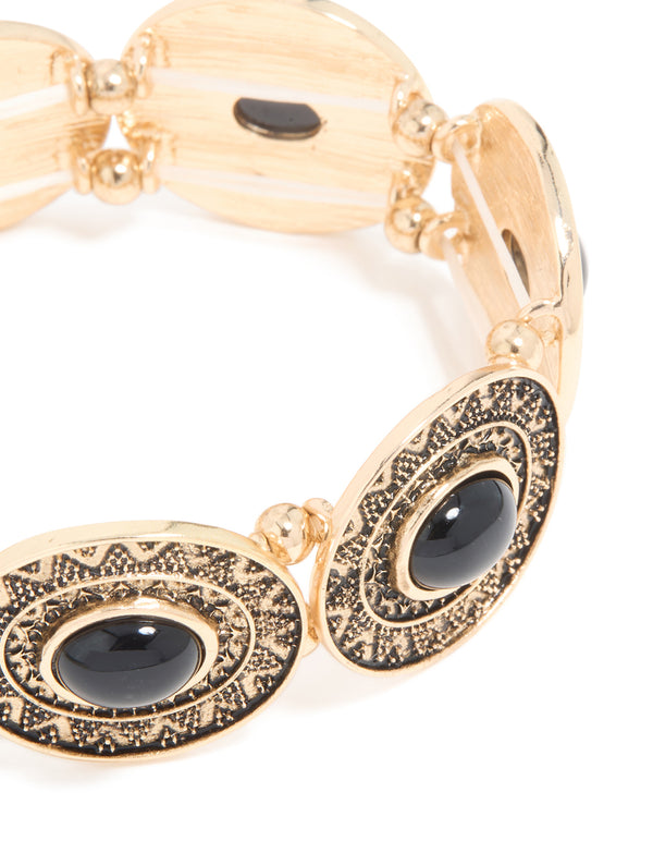Antique Gold Textured Boho Large Stretch Bracelet