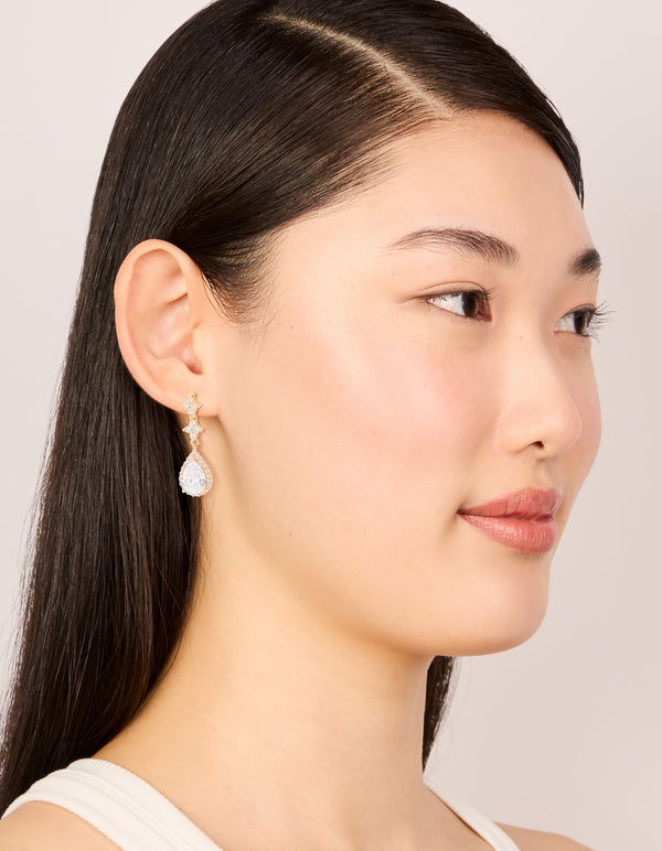 Gold Cubic Zirconia Mini Pear Drop Earrings