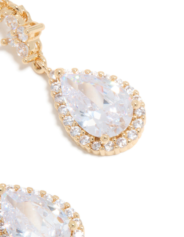 Gold Cubic Zirconia Mini Pear Drop Earrings