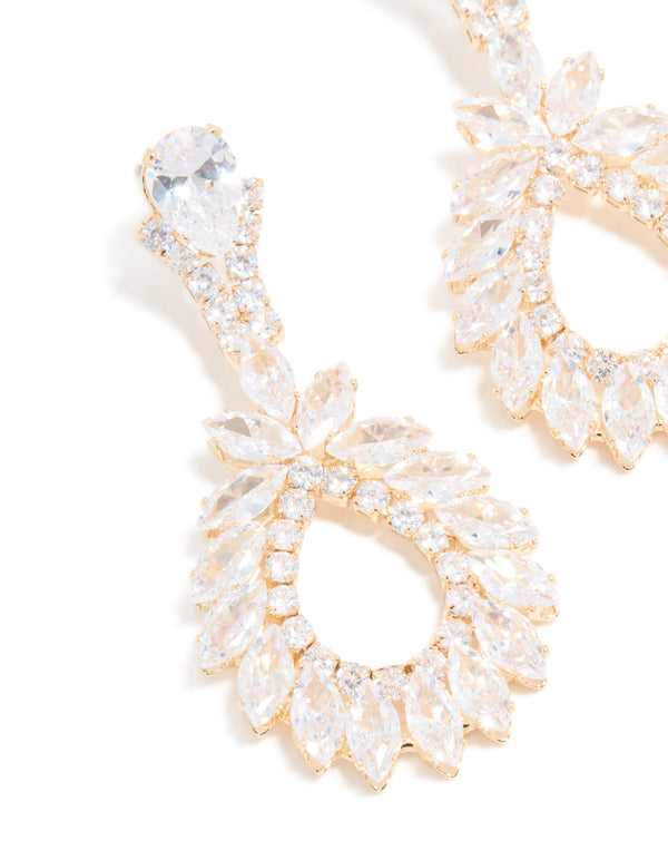 Gold Cubic Zirconia Cluster Drop Earrings