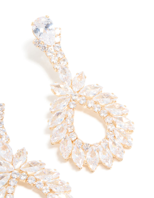 Gold Cubic Zirconia Cluster Drop Earrings