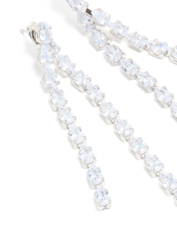 Silver Cubic Zirconia Multiple Cup Chains Drop Earrings