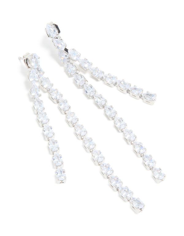 Silver Cubic Zirconia Multiple Cup Chains Drop Earrings