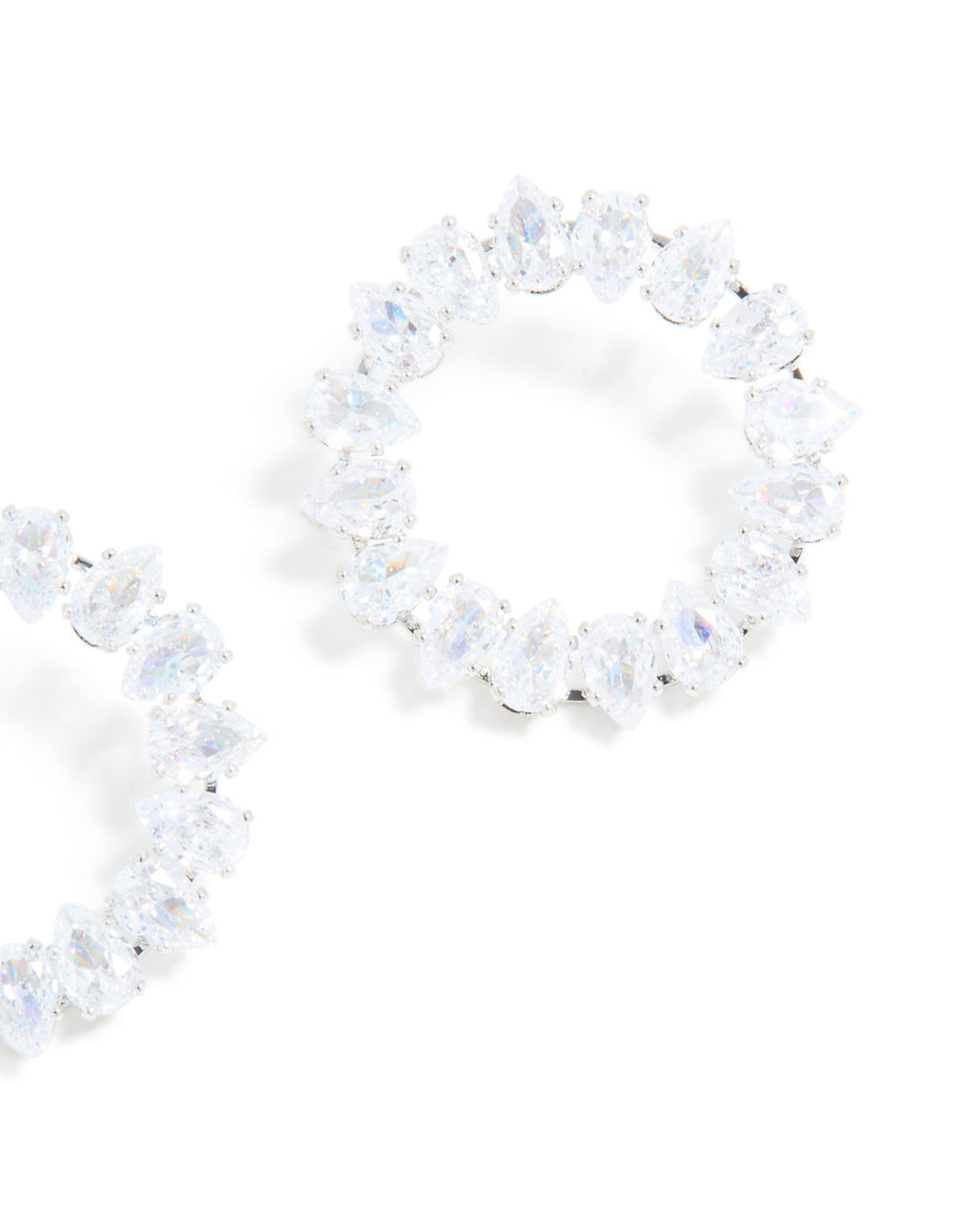 Silver Cubic Zirconia Pear Circle Stud Earrings
