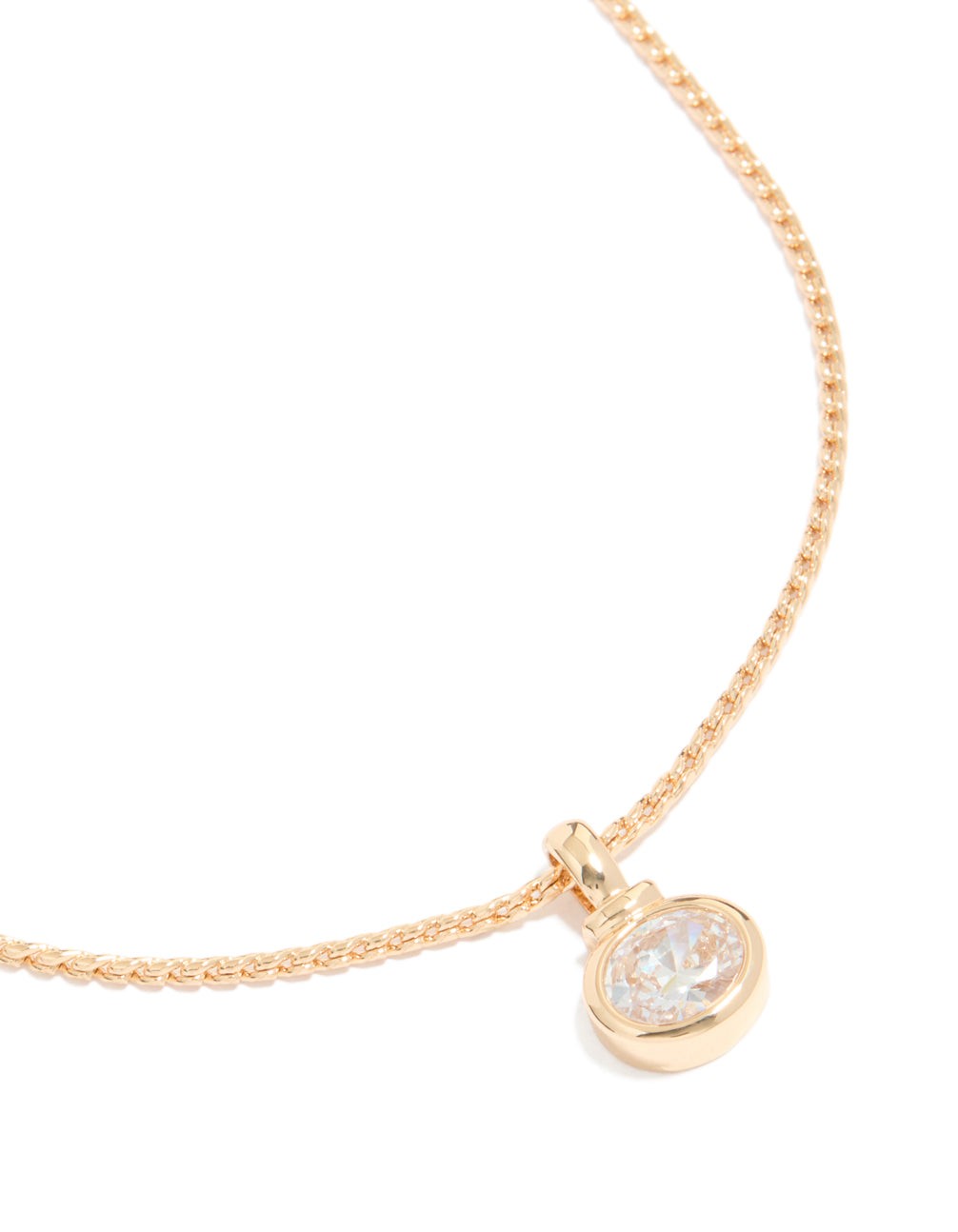 Discover a gold cubic zirconia pendant necklace featuring crystal in dainty style close up view