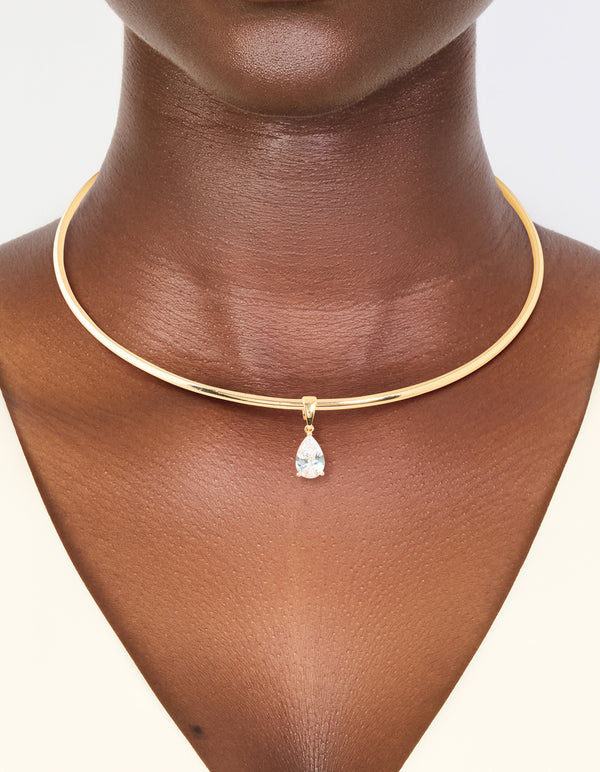 Gold Cubic Zirconia Centre Collar Tube Necklace