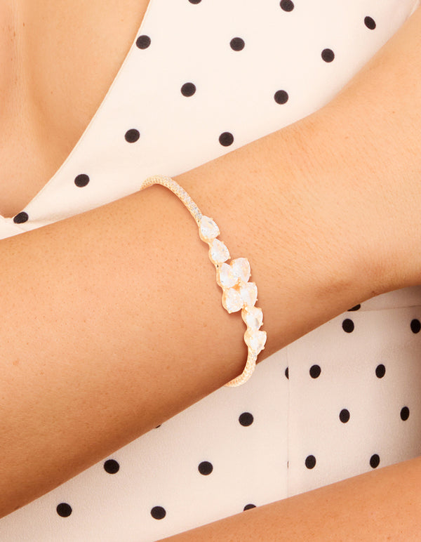 Gold Cubic Zirconia Dainty Pear Bangle