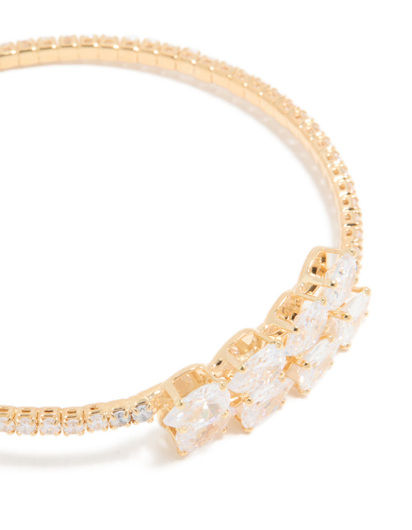 Gold Cubic Zirconia Dainty Pear Bangle