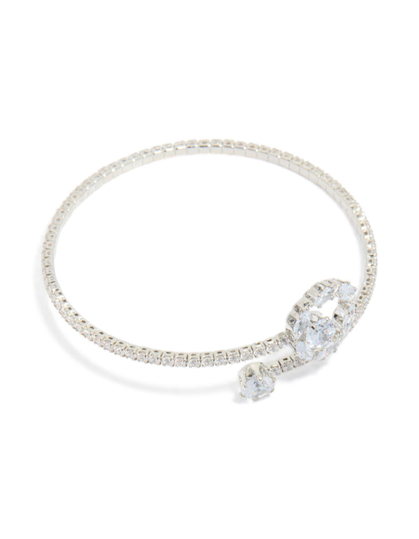 Silver Cubic Zirconia Open Circle Wrist Cuff