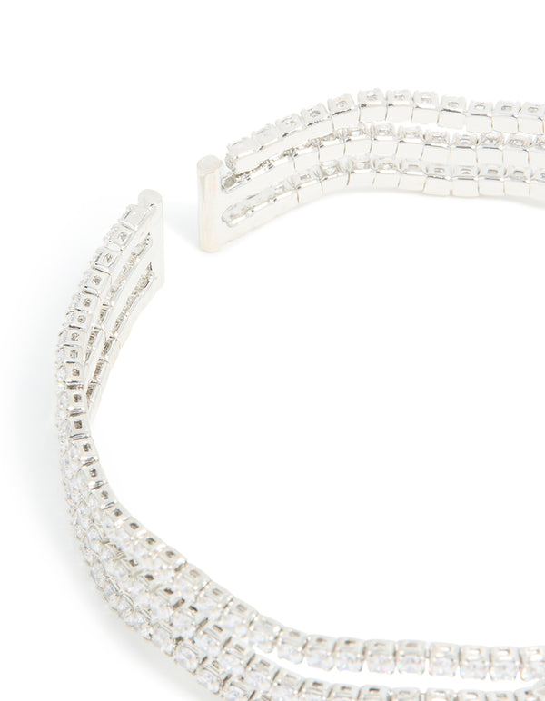 Silver Cubic Zirconia Marquise Wavy Wrist Cuff