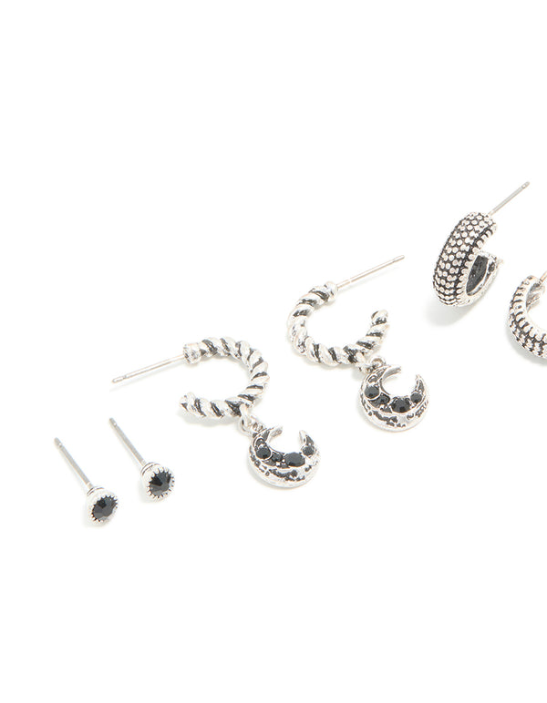 Silver Celestial & Textured Detail Earrings 5-Pack