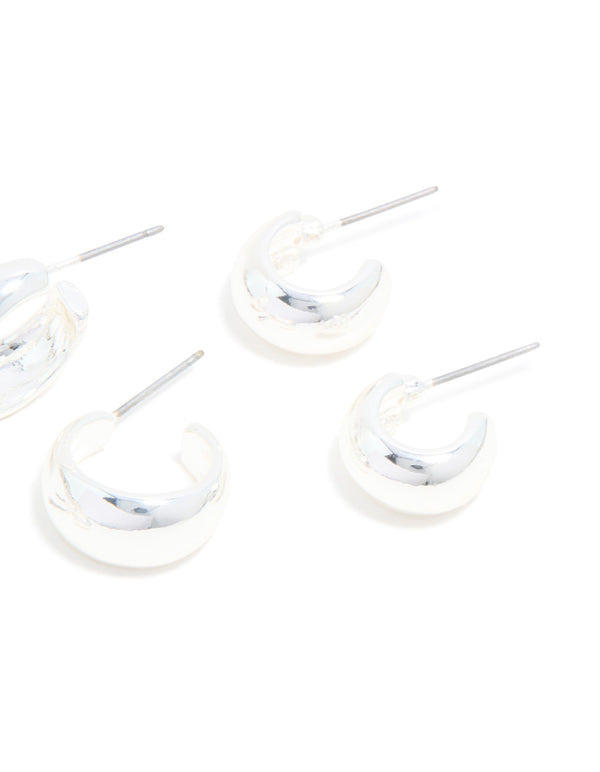 Silver Simple Open Hoop Earrings 3-Pack