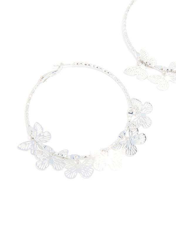 Silver Butterflies Hoop Earrings