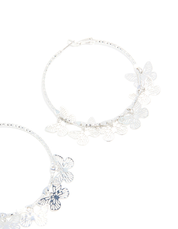 Silver Butterflies Hoop Earrings