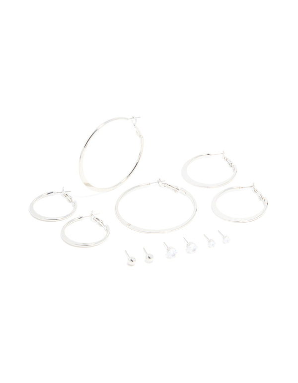 Silver Minimal Hoop & Stud Earrings 6-Pack