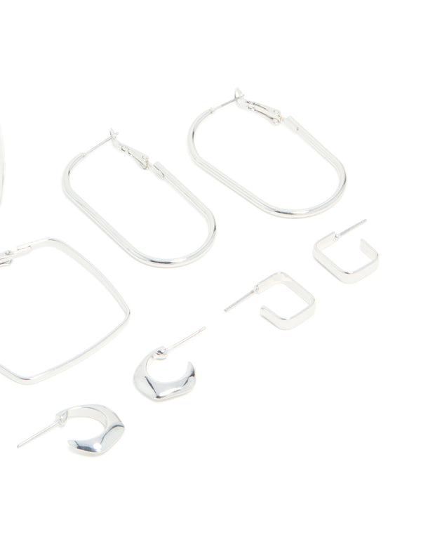 Silver Multi Shaped Hoop Earrings 6-Pack