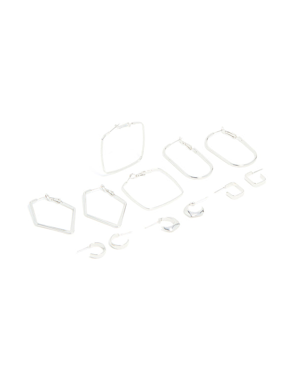 Silver Multi Shaped Hoop Earrings 6-Pack
