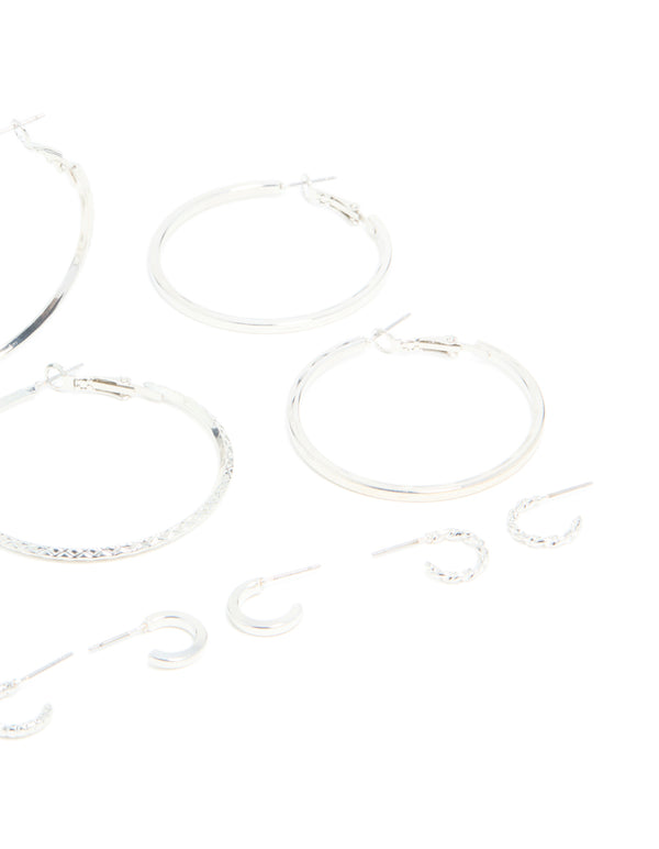 Silver Textured Hoop Earrings 6-Pack