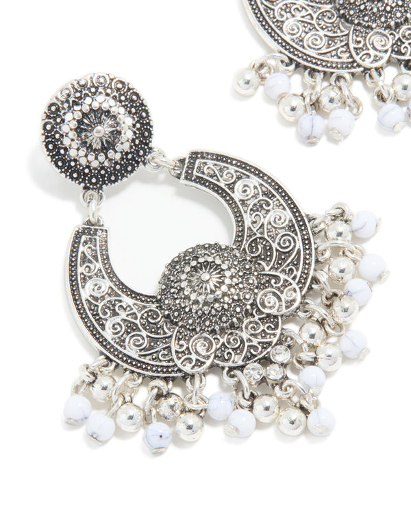 Antique Silver Boho Dangle Drop Earrings