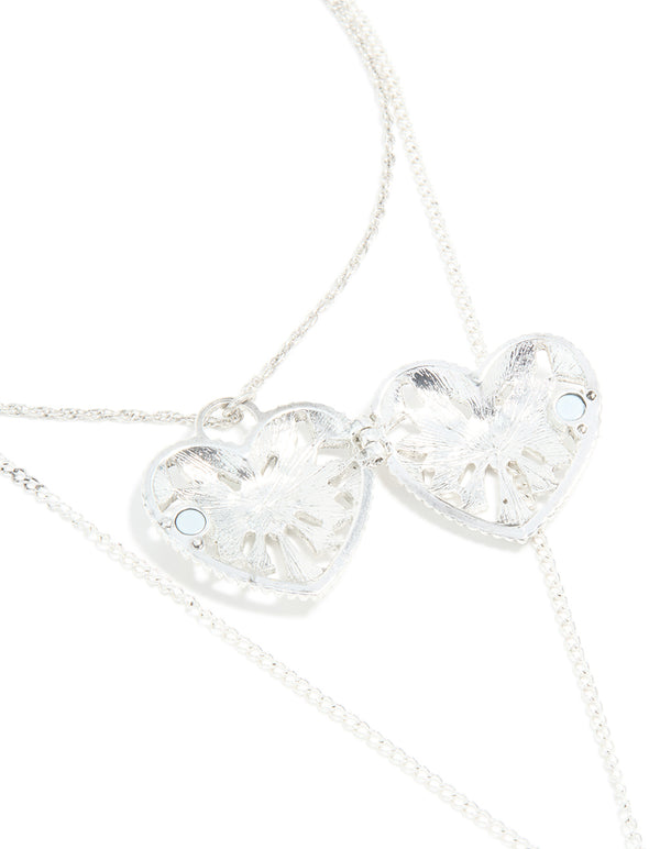 Antique Silver Heart & Arrow Boho Charm Layered Necklace