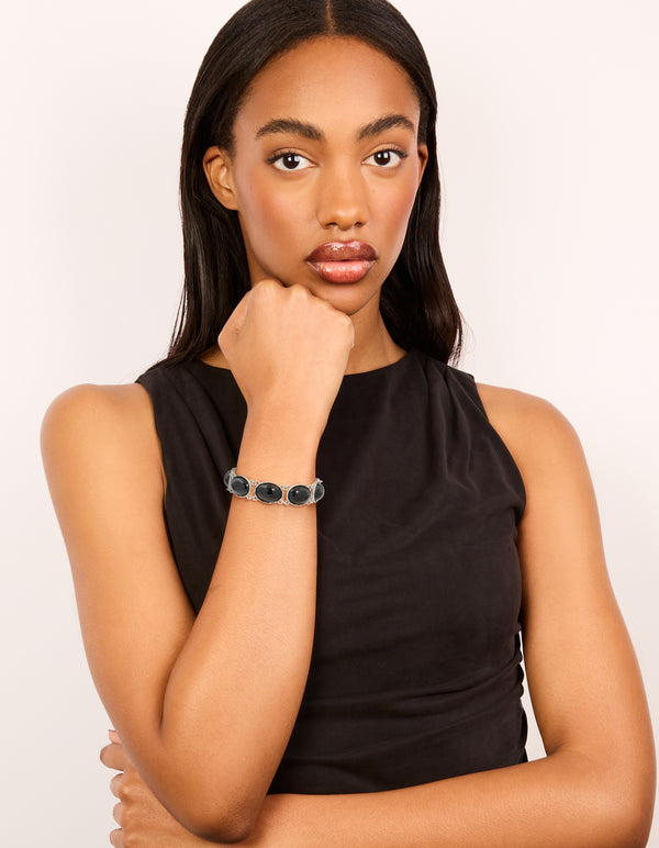 Silver Black Stone Multi Circle Bracelet