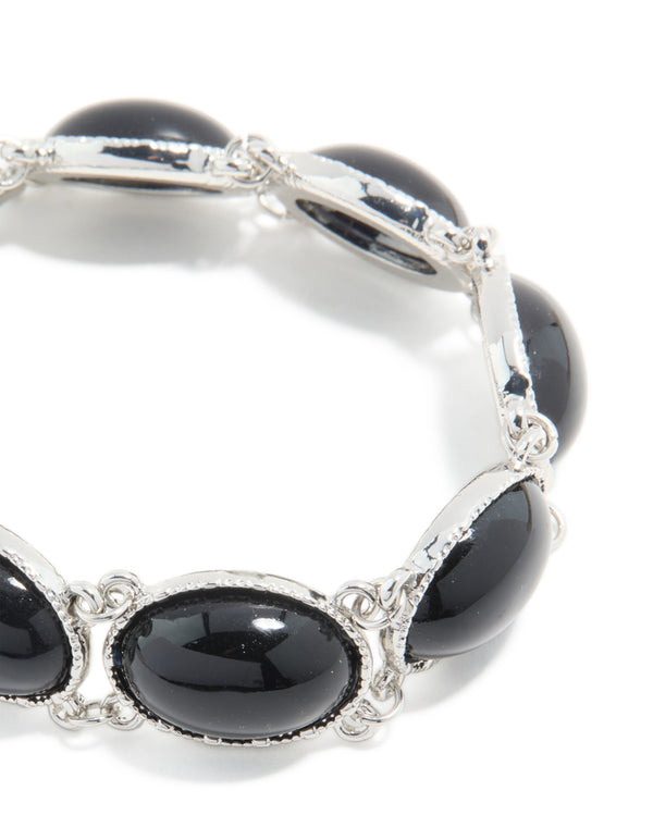 Silver Black Stone Multi Circle Bracelet