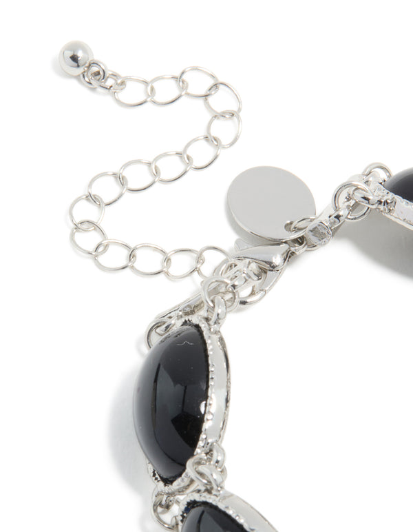Silver Black Stone Multi Circle Bracelet