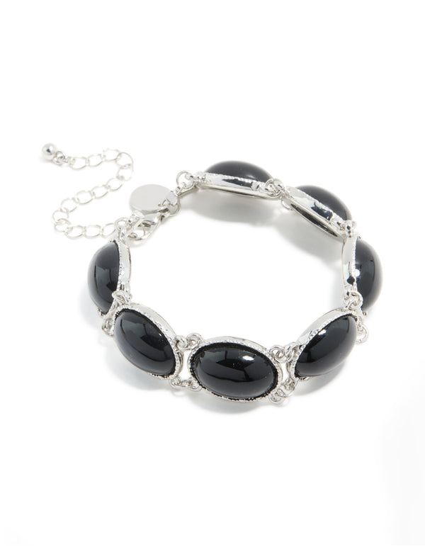 Silver Black Stone Multi Circle Bracelet