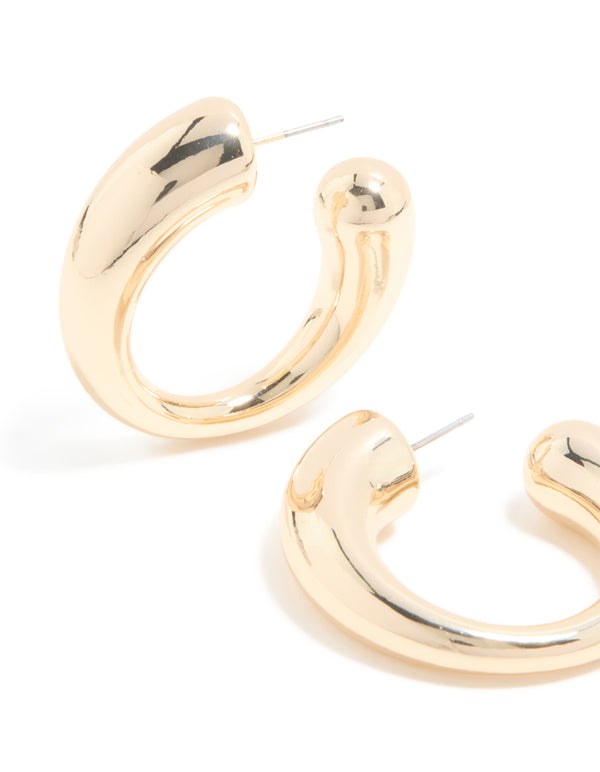 Gold Thin to Thick C Shaped Open Hoop Earrings