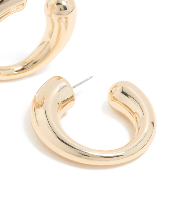 Gold Thin to Thick C Shaped Open Hoop Earrings