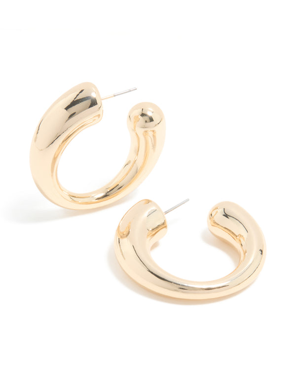 Gold Thin to Thick C Shaped Open Hoop Earrings