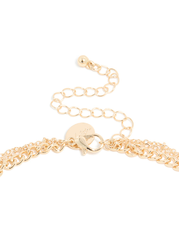 Gold Rose Quartz Semi-Precious Stone & Evil Eye Layered Necklace