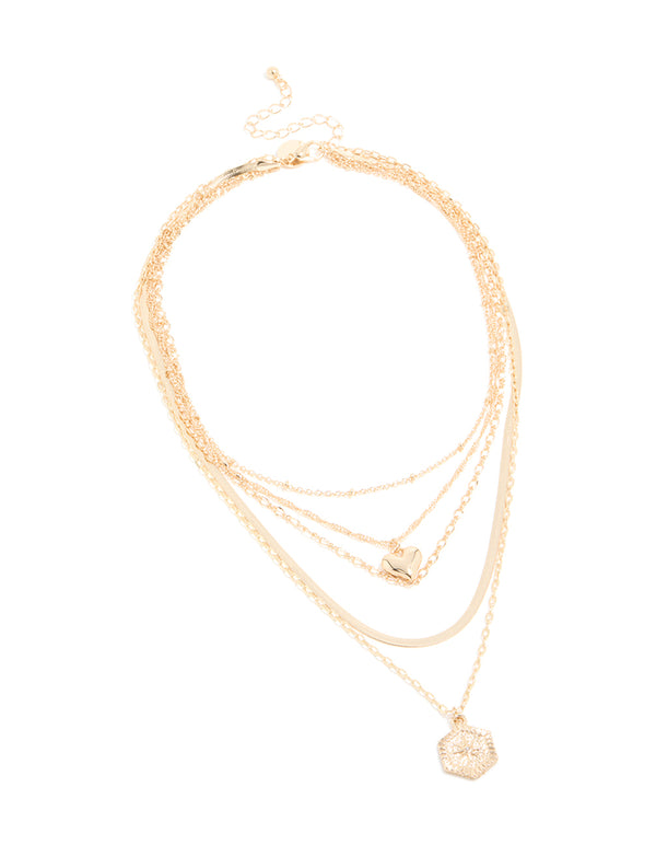 Gold Heart & Compass Layered Necklace